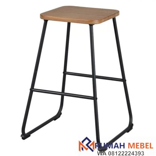 Kursi Bar Besi Dudukan Kayu Jati