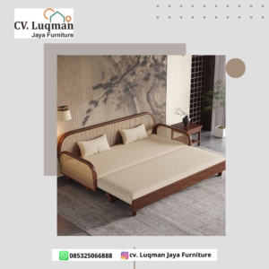 Sofa Bed Kayu Solid Aksen Rotan Modern
